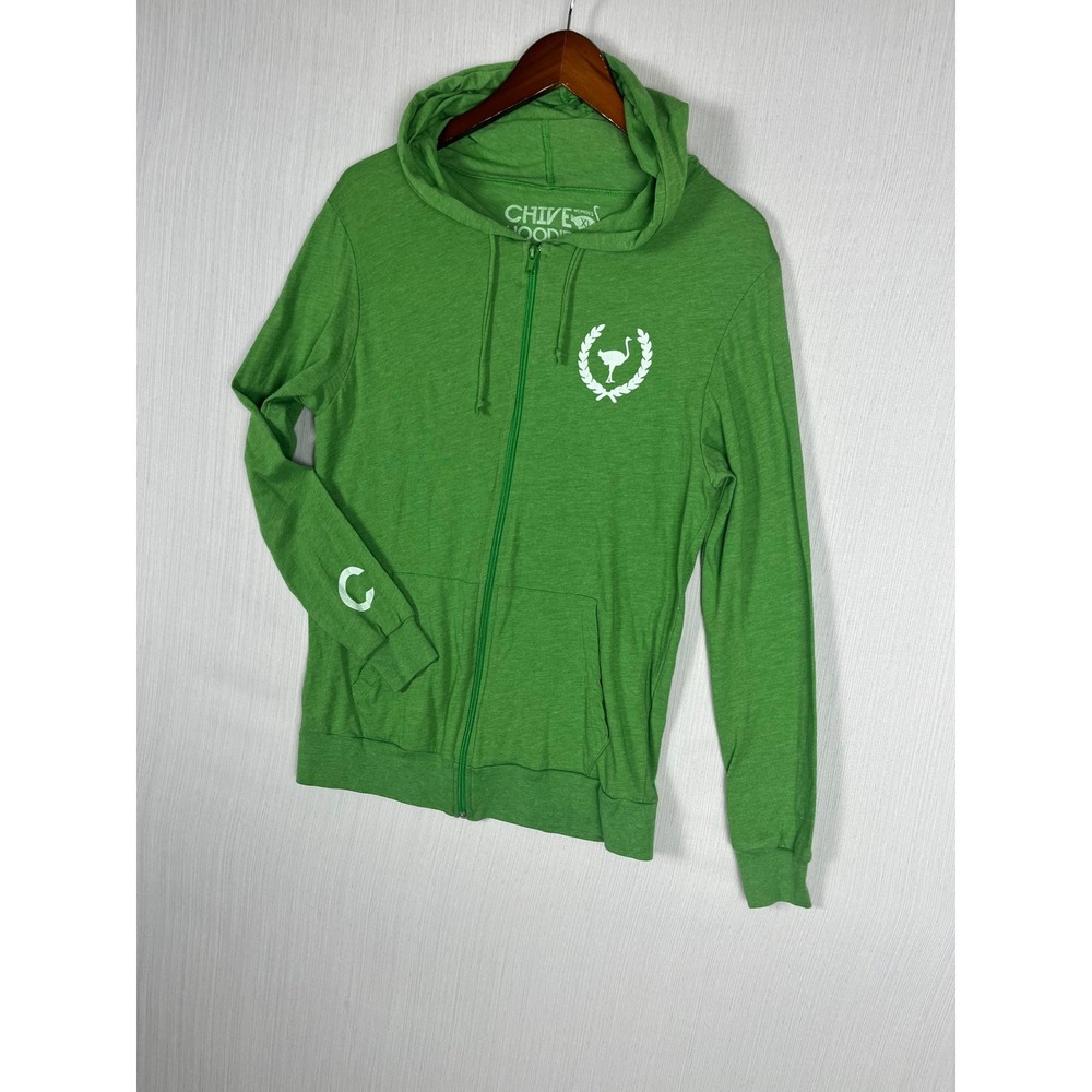 The Chive Hoodie Womens‎ XL Green Full Zip Ostrich Logo Lightweight Sweatshirt